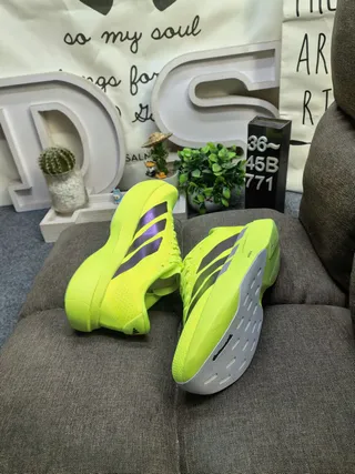 Adidas Yellow Purple Neon Mesh Upper Black And Gradient Three Stripes Running Shoes 6