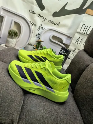 Adidas Yellow Purple Neon Mesh Upper Black And Gradient Three Stripes Running Shoes 7