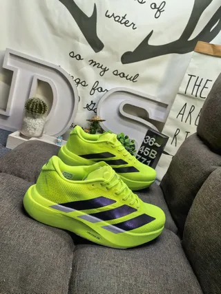 Adidas Yellow Purple Neon Mesh Upper Black And Gradient Three Stripes Running Shoes 9