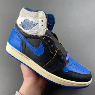 Tênis de basquete Air Jordan 1 preto azul royal creme