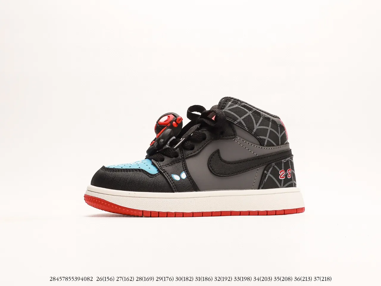 Air Jordan 1 High বাচ্চাদের কালো সাদা লাল ধূসর নীল স্পাইডারওয়েব বাস্কেটবল জুতা 13