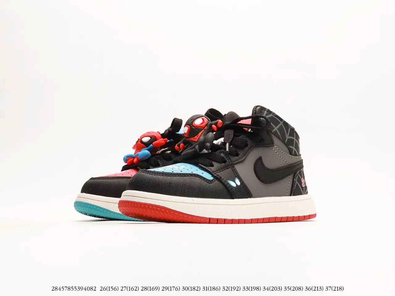 Air Jordan 1 High বাচ্চাদের কালো সাদা লাল ধূসর নীল স্পাইডারওয়েব বাস্কেটবল জুতা 17