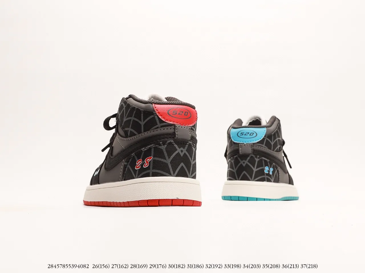 Air Jordan 1 High বাচ্চাদের কালো সাদা লাল ধূসর নীল স্পাইডারওয়েব বাস্কেটবল জুতা 18