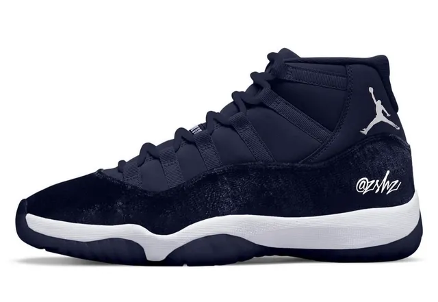 Air Jordan 11 नेवी सिल्वर हाई-टॉप वेलवेट और मेटैलिक अपर बास्केटबॉल शूज़ 2