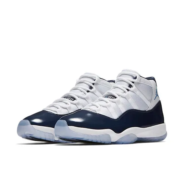 Air Jordan 11 Chaussures de Basketball Blanc Navy Cuir Patenté 3