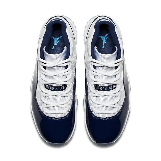 Air Jordan 11 Chaussures de Basketball Blanc Navy Cuir Patenté 4