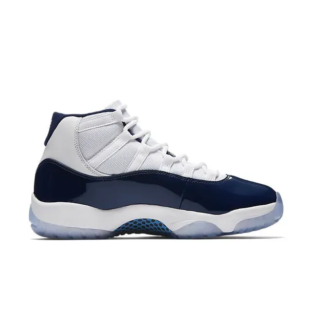 Air Jordan 11 Chaussures de Basketball Blanc Navy Cuir Patenté 5