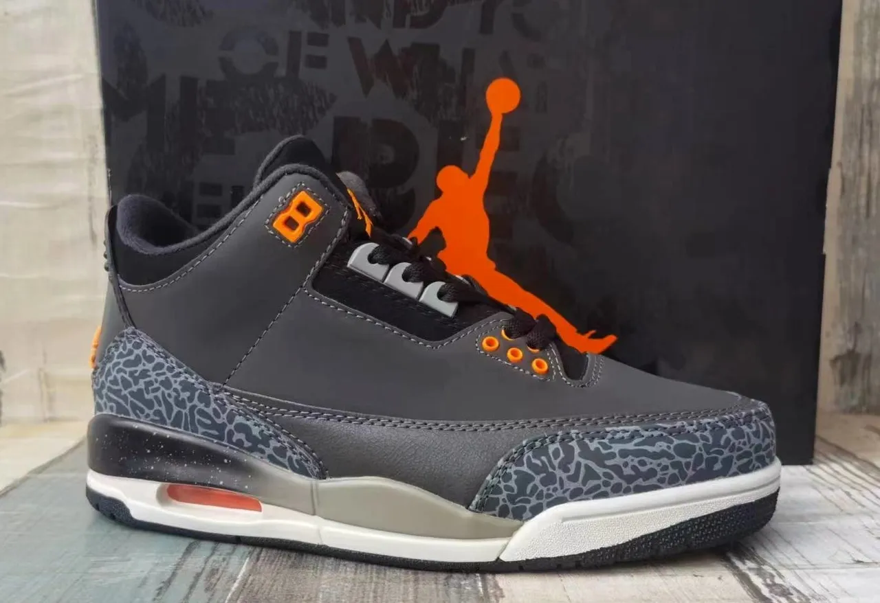 Air Jordan 3 এলিফ্যান্ট প্রিন্ট কমলা রঙের অ্যাকসেন্ট বাস্কেটবল জুতো 2