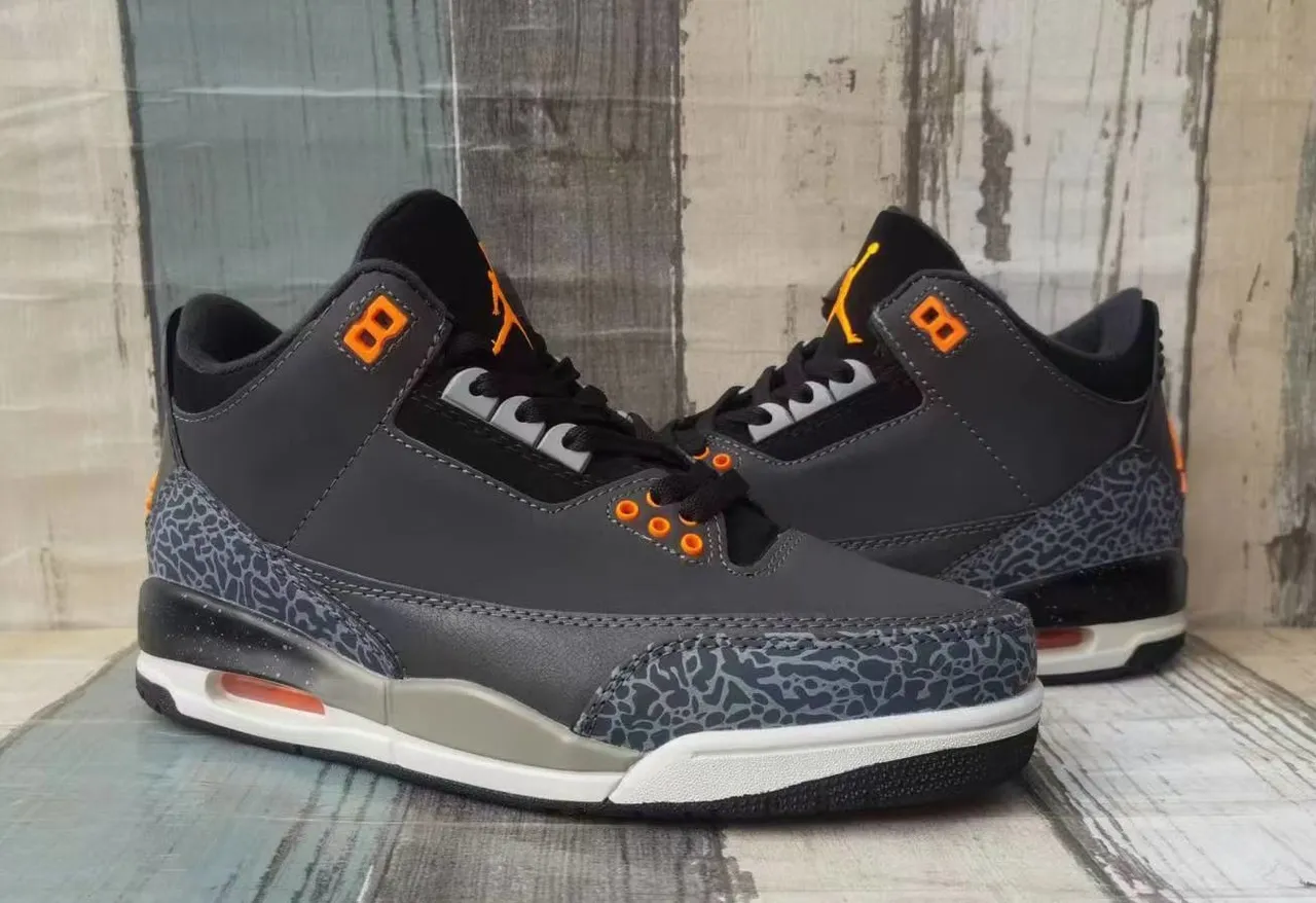 Air Jordan 3 এলিফ্যান্ট প্রিন্ট কমলা রঙের অ্যাকসেন্ট বাস্কেটবল জুতো 5