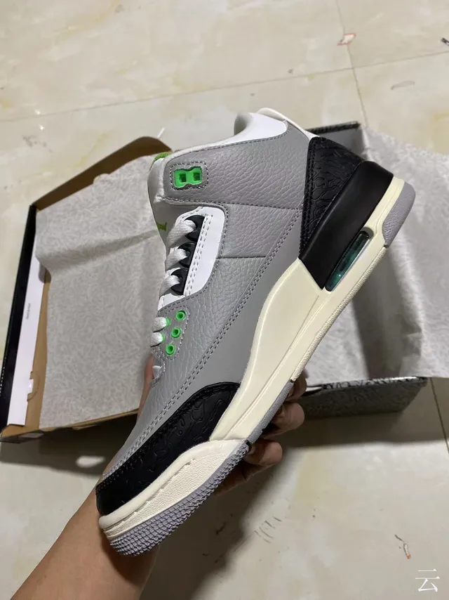 Chaussures de basketball Air Jordan 3 gris noir vert à imprimé éléphant 4