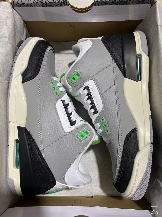 Chaussures de basketball Air Jordan 3 gris noir vert à imprimé éléphant 7