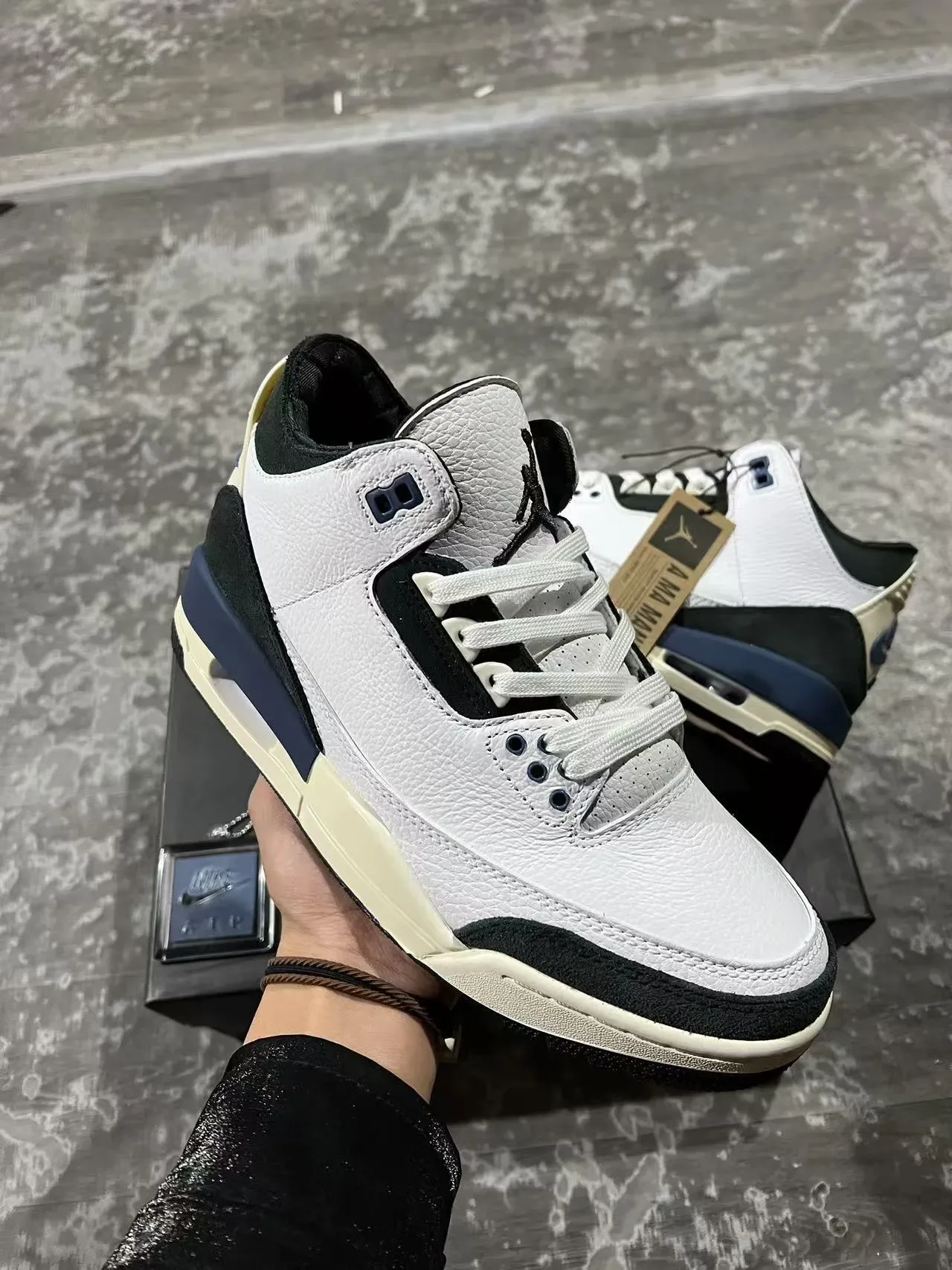 Air Jordan 3 White Black Navy Tênis de Basquete 2