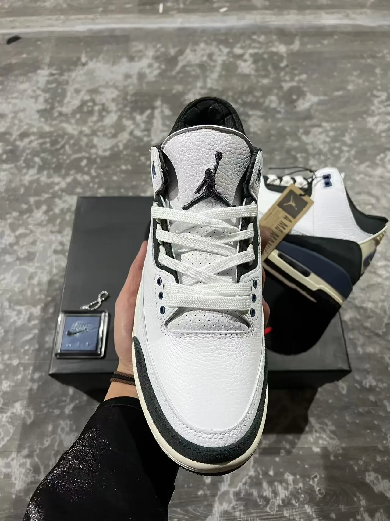 Air Jordan 3 White Black Navy Tênis de Basquete 3