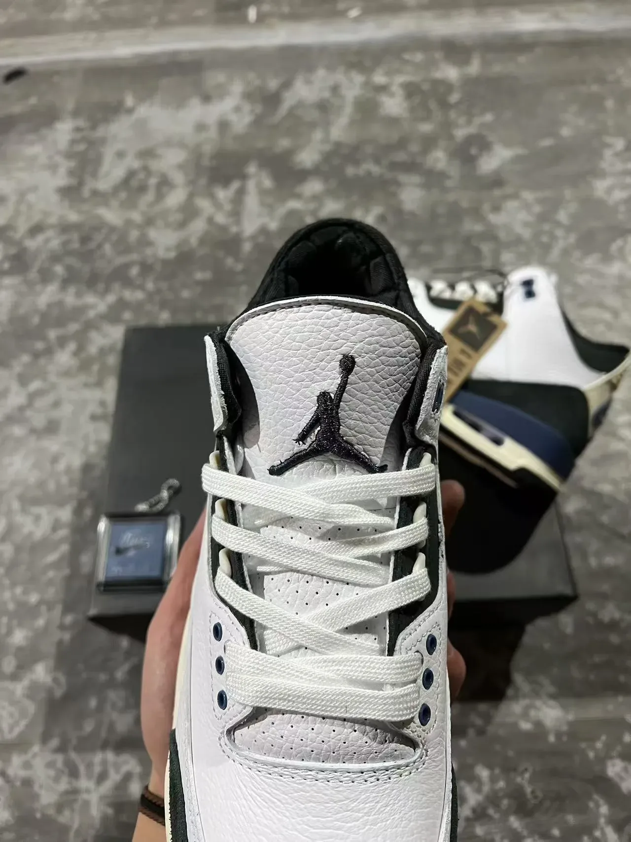Air Jordan 3 White Black Navy Tênis de Basquete 4