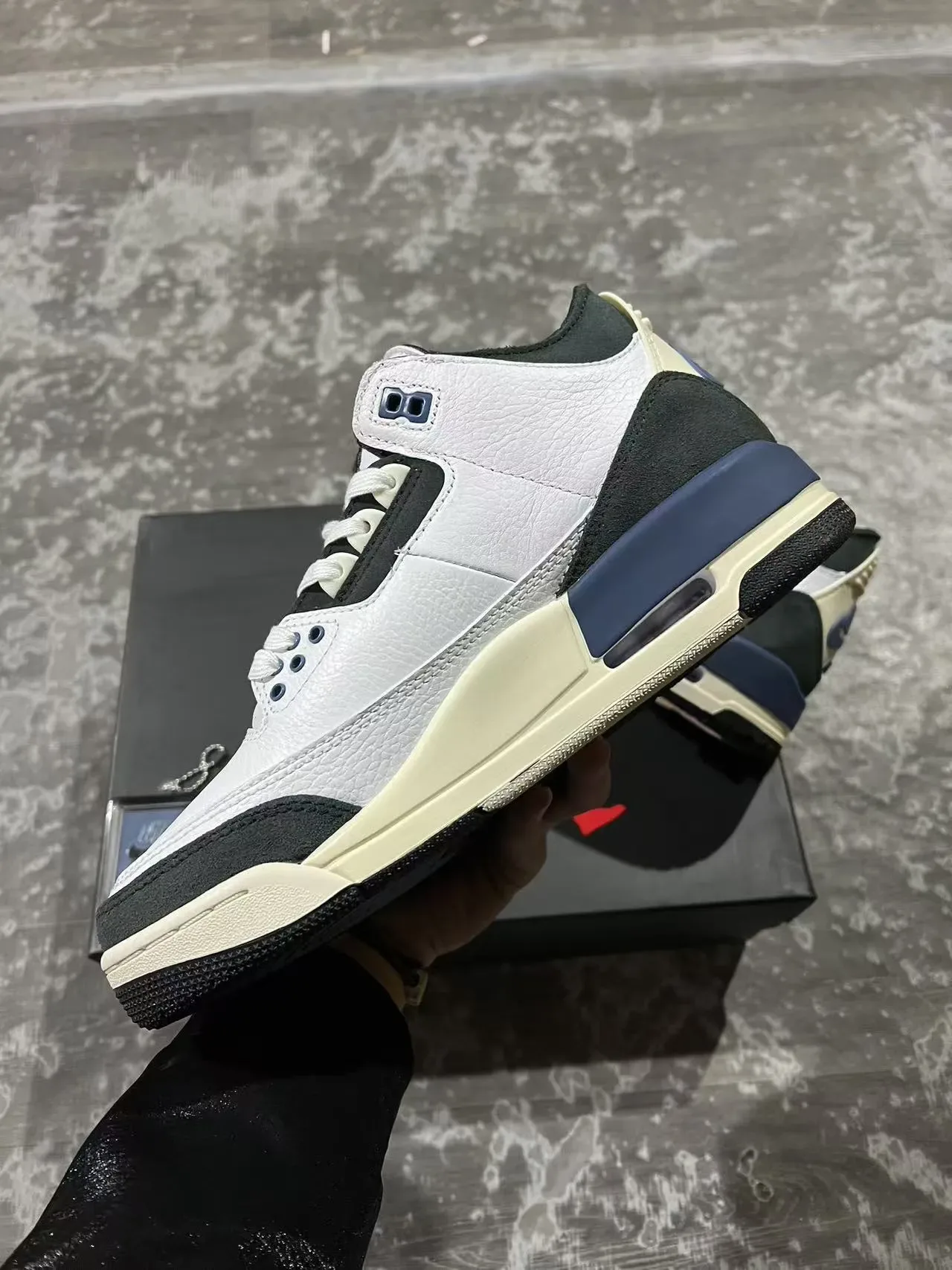 Air Jordan 3 White Black Navy Tênis de Basquete 5