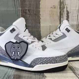 Zapatillas de baloncesto Air Jordan 3 blanco y gris carbón con estampado de elefante
