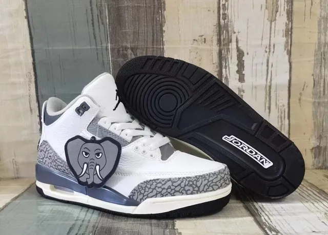 Air Jordan 3 হোয়াইট কার্বন গ্রে এলিফ্যান্ট প্রিন্ট বাস্কেটবল জুতো 6