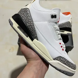 Air Jordan 3 أحذية كرة السلة أبيض وسمنتي رمادي