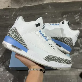 Air Jordan 3 Tênis de Basquete Branco e Azul Claro com Estampa de Elefante