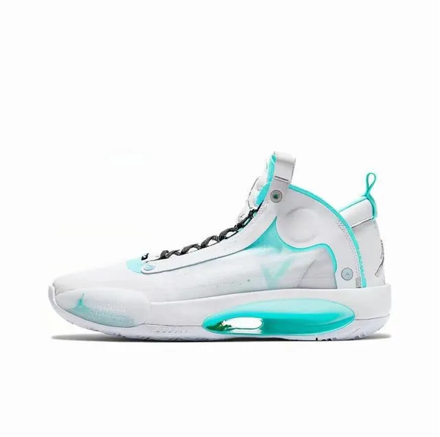 Chaussures de basketball montantes Air Jordan 34 blanc et turquoise translucide 2