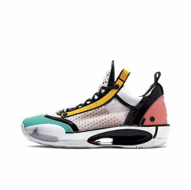 Chaussures de basketball montantes Air Jordan 34 blanc et turquoise translucide 5