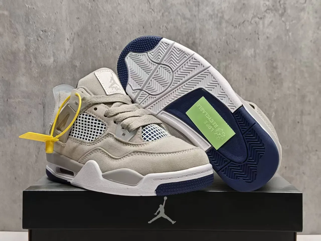 Air Jordan 4 Beige Navy Yellow Basketball Shoes 4