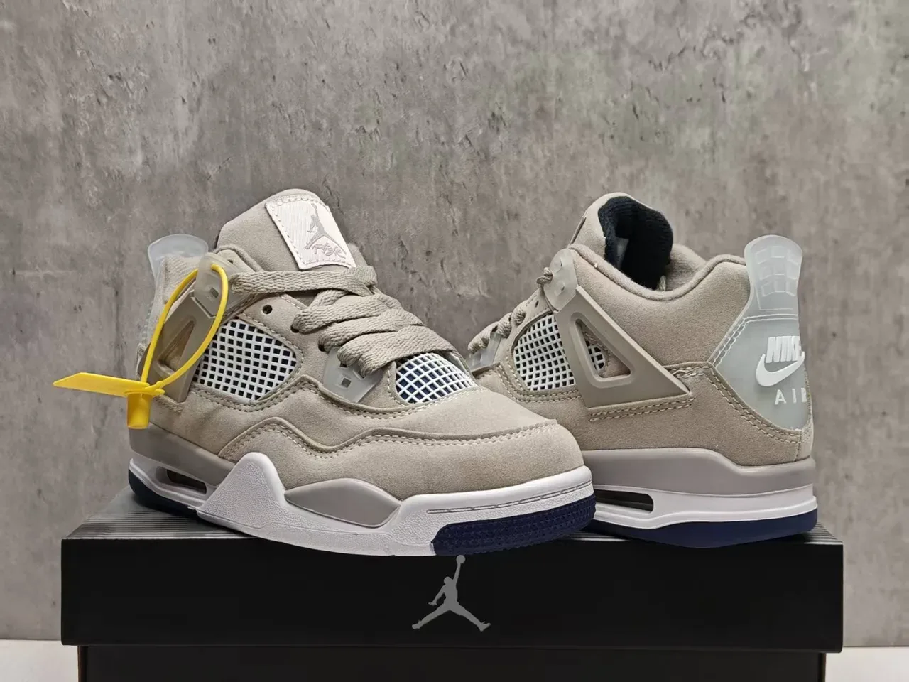 Air Jordan 4 Beige Navy Yellow Basketball Shoes 5