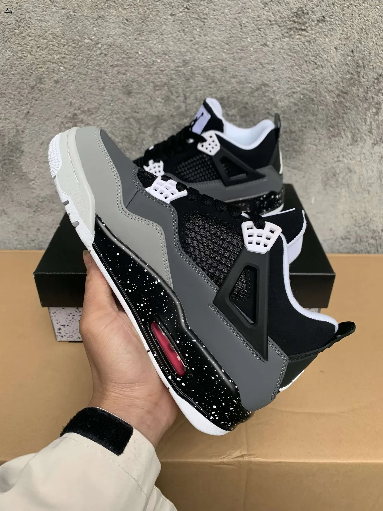 Air Jordan 4 Black Gray White Speckled Basketball Shoes 5