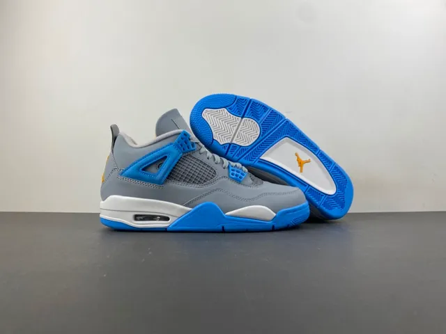 حذاء كرة السلة Air Jordan 4 رمادي أزرق أصفر 12