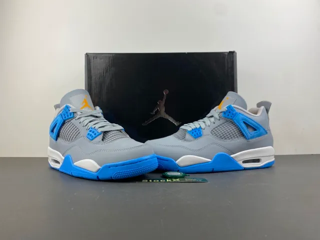 حذاء كرة السلة Air Jordan 4 رمادي أزرق أصفر 13