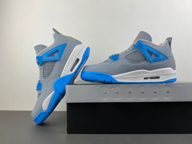 حذاء كرة السلة Air Jordan 4 رمادي أزرق أصفر 14