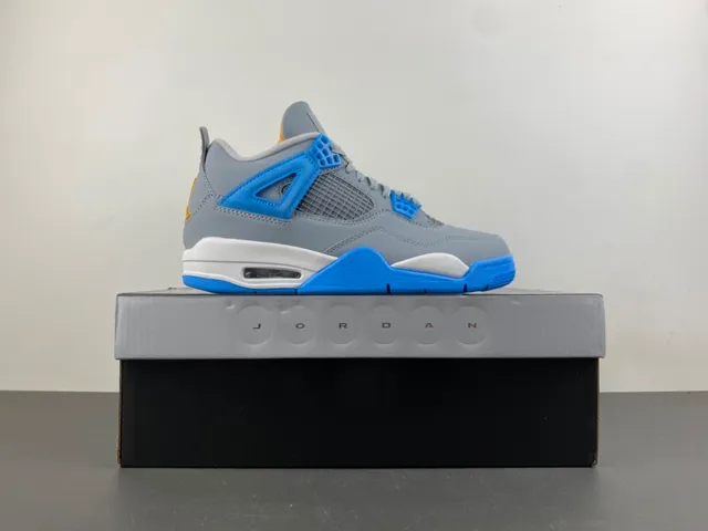 حذاء كرة السلة Air Jordan 4 رمادي أزرق أصفر 15