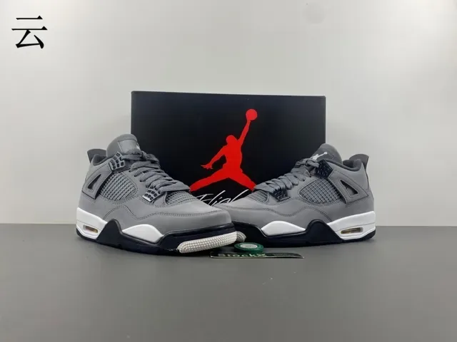 Air Jordan 4 رمادي أبيض أسود أحذية كرة السلة 13