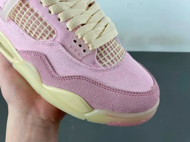 Air Jordan 4 Tênis de Basquete Alta Lona Suede Rosa 2