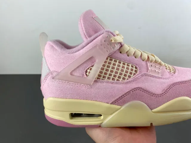 Air Jordan 4 Tênis de Basquete Alta Lona Suede Rosa 3