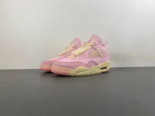 Air Jordan 4 Tênis de Basquete Alta Lona Suede Rosa 10