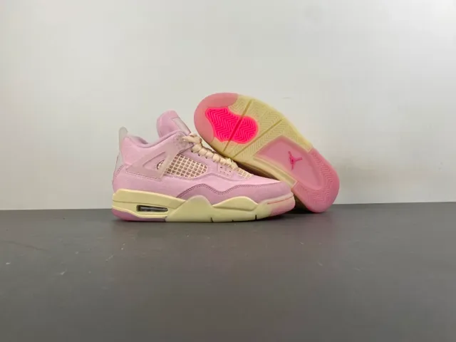 Air Jordan 4 Tênis de Basquete Alta Lona Suede Rosa 12