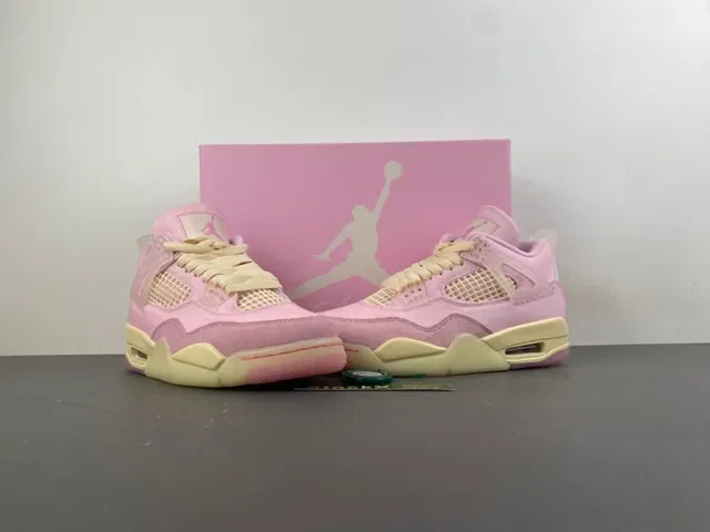 Air Jordan 4 Tênis de Basquete Alta Lona Suede Rosa 13