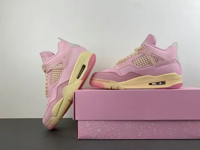 Air Jordan 4 Tênis de Basquete Alta Lona Suede Rosa 14