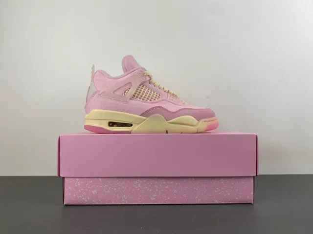 Air Jordan 4 Tênis de Basquete Alta Lona Suede Rosa 15