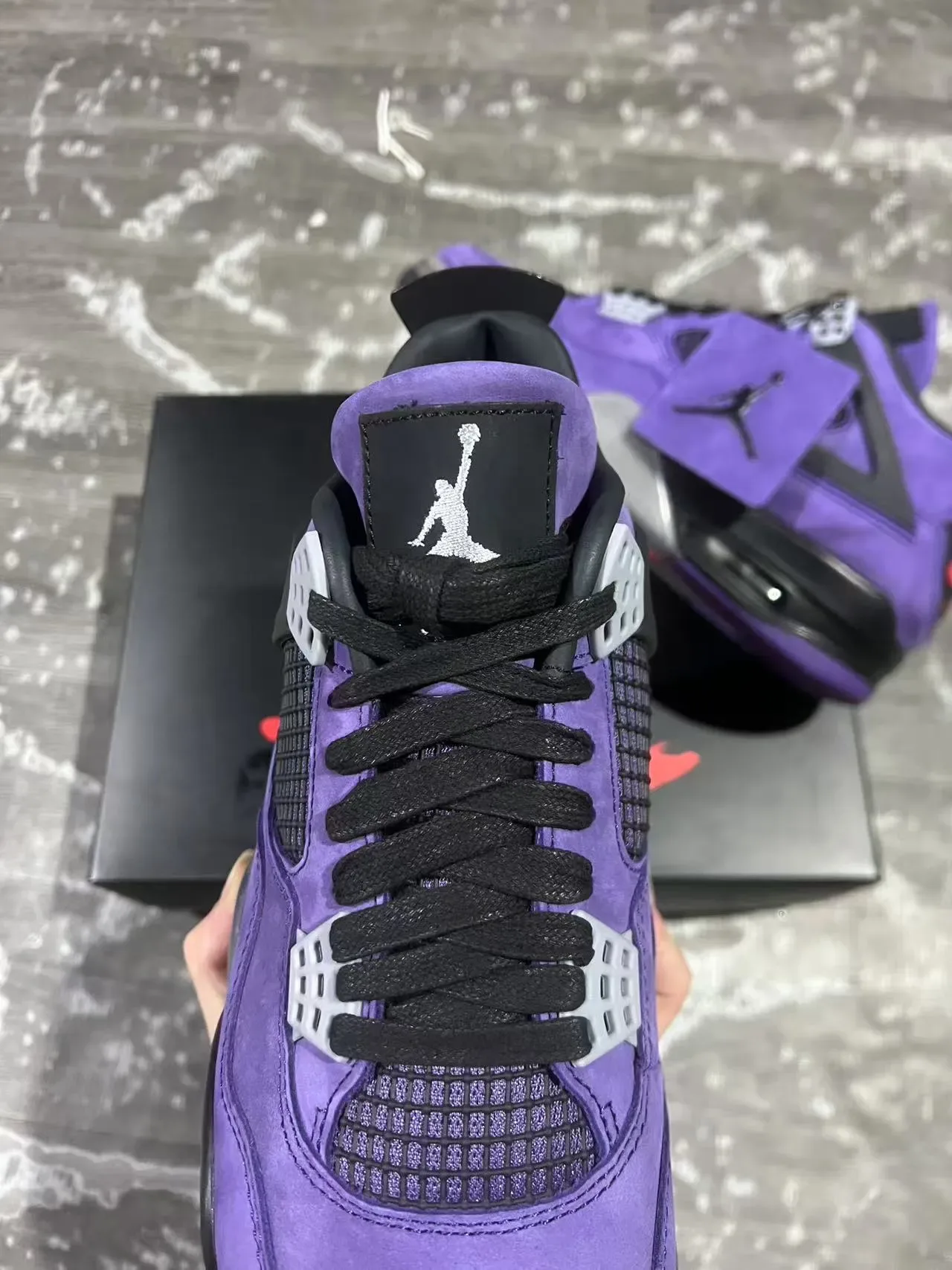 Air Jordan 4 Tênis de Basquete de Suede Roxo com Olhos de Asa Pretos 9
