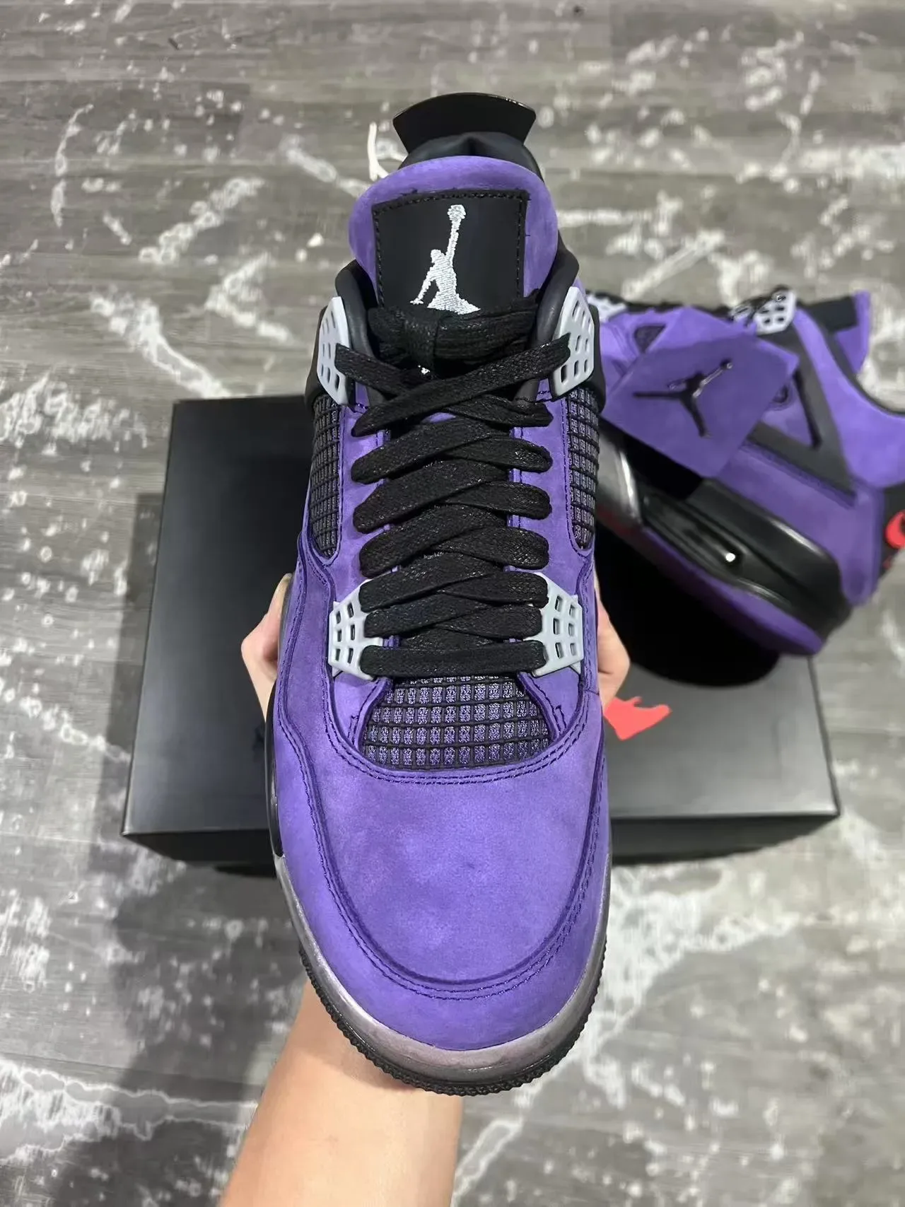 Air Jordan 4 Tênis de Basquete de Suede Roxo com Olhos de Asa Pretos 10