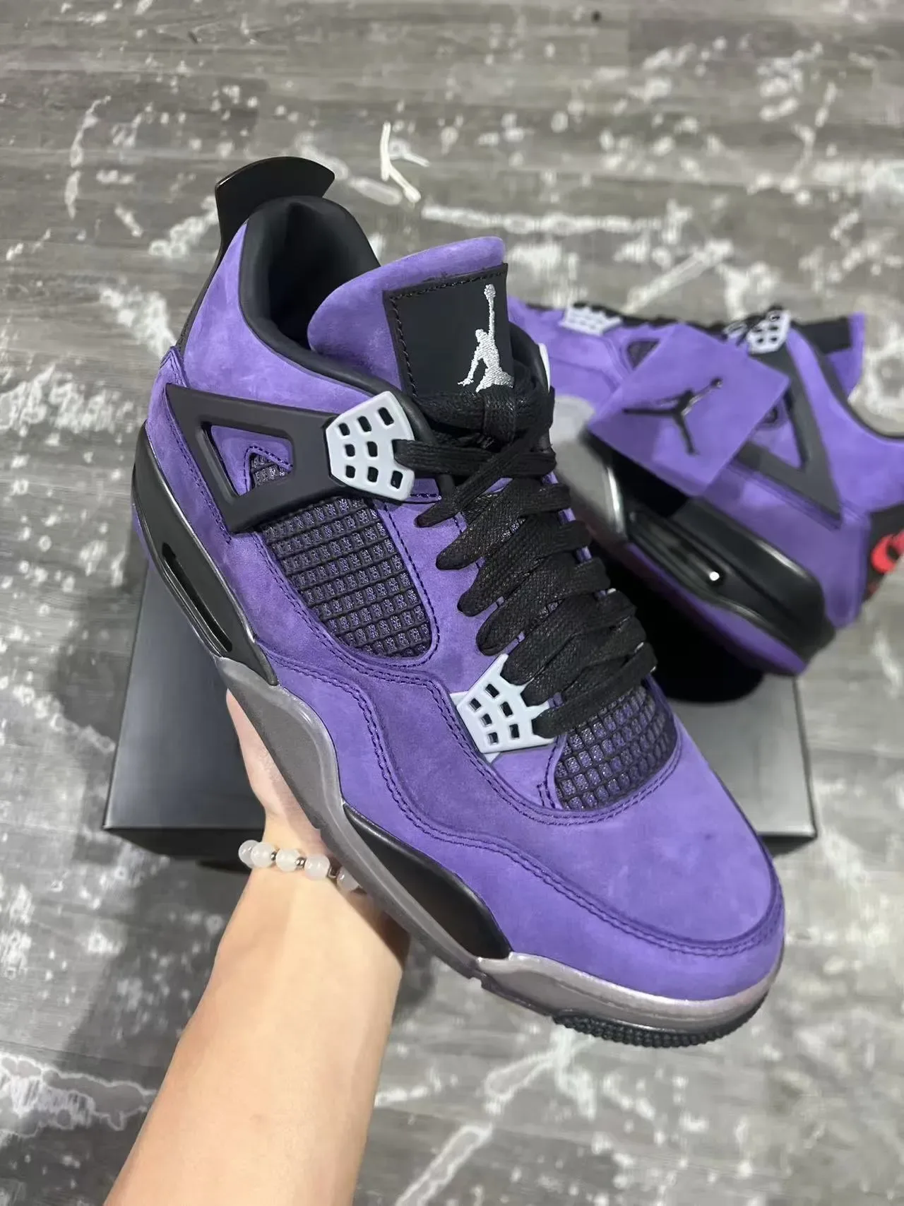 Air Jordan 4 Tênis de Basquete de Suede Roxo com Olhos de Asa Pretos 11
