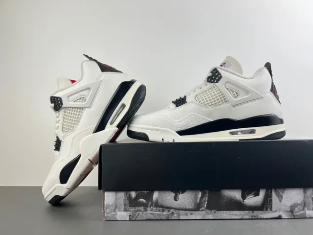 Air Jordan 4 أبيض أسود أحذية كرة السلة 14