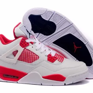 Air Jordan 4 Blanco Rojo Zapatos de Baloncesto