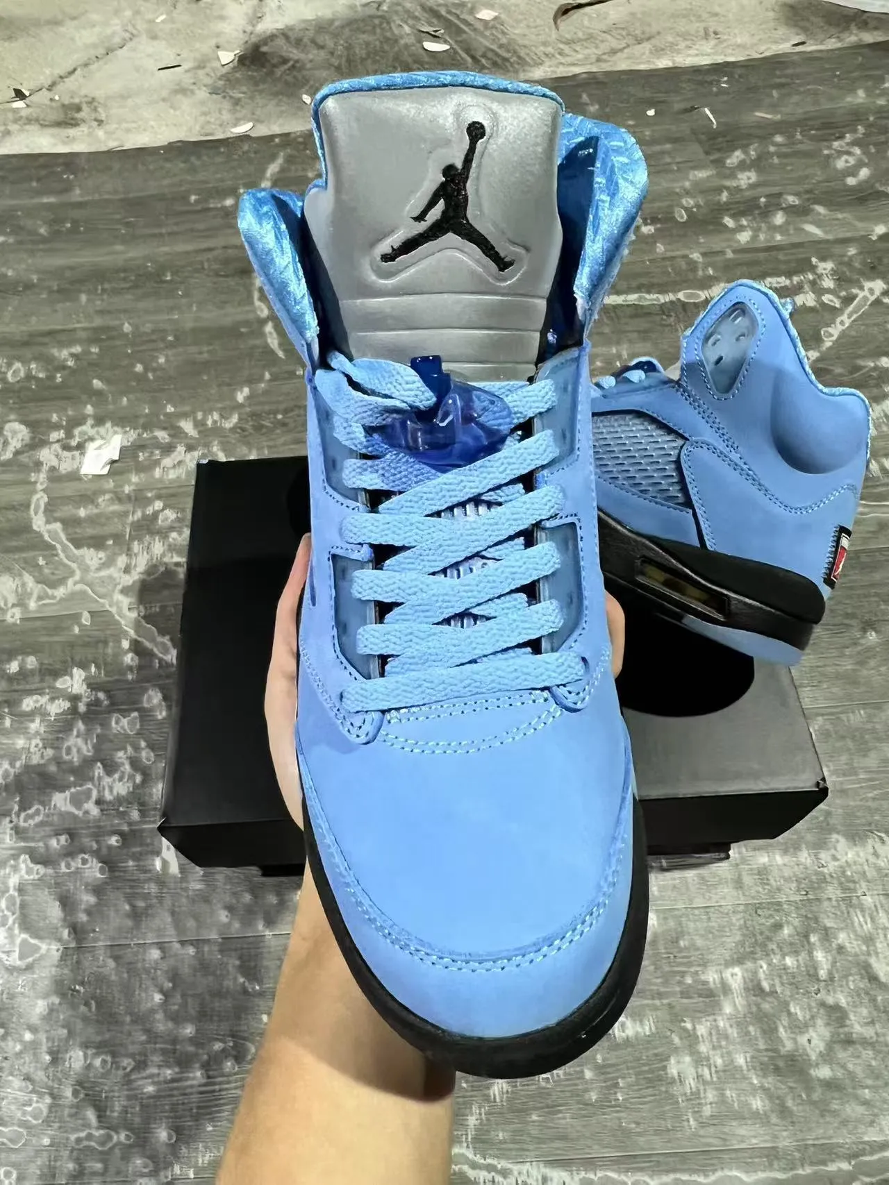 Air Jordan 5 Light Blue Suede Mesh Basketball Shoes 3