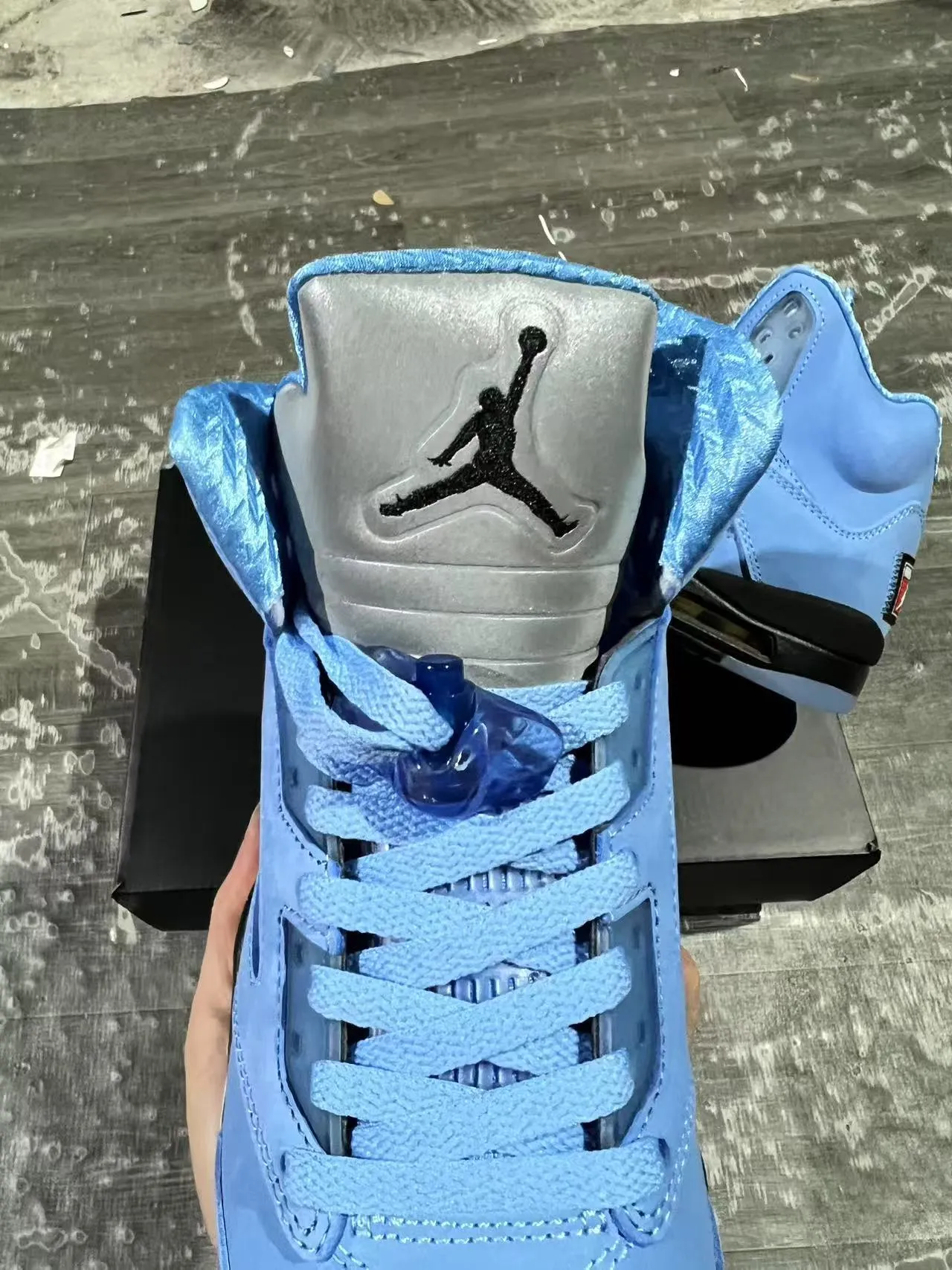 Air Jordan 5 Light Blue Suede Mesh Basketball Shoes 4