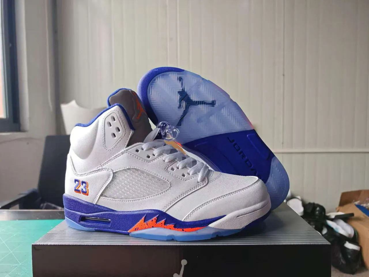 Zapatillas de baloncesto Air Jordan 5 blanco azul real naranja 5