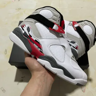 Tênis de basquete Air Jordan 8 branco cinza vermelho