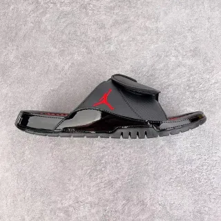Air Jordan Black Red Glossy Patent Jumpman Logo Slippers